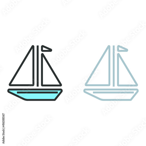 Vector illustration of travel and vocation icon on white background. Coloured and black and white sailing ship icon.