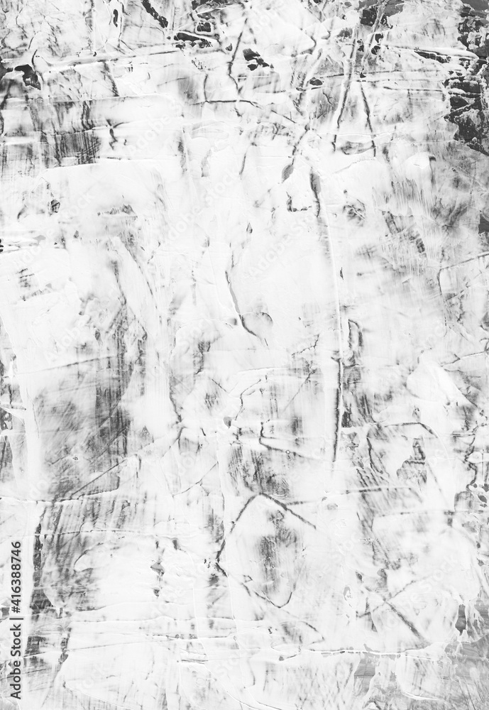 Abstract grunge white and black textured background. Monochrome backdrop. Grey and white painting. Brush strokes on paper.