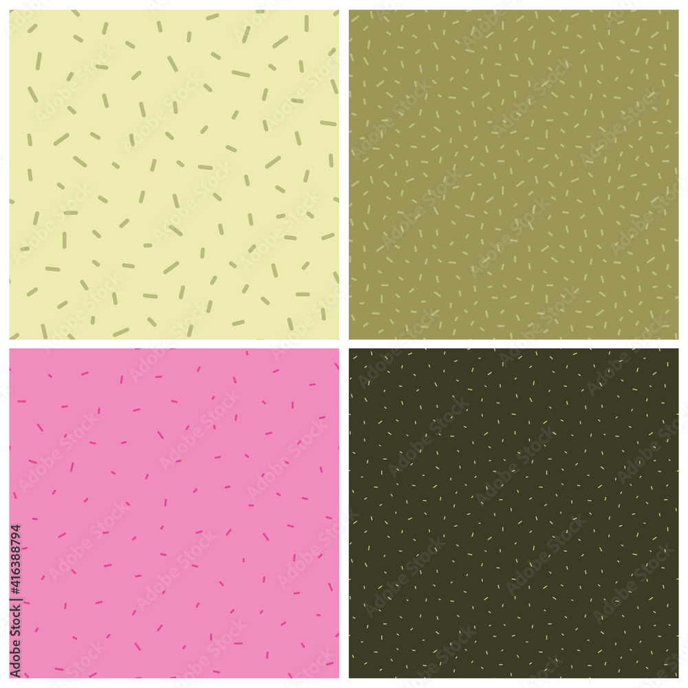Set of vector seamless patterns with dots and random sprinkle doodles. Pastel pink and soft green colors. Card templates. Set of vector seamless patterns with dots and random sprinkle doodles. Pastel pink and soft green colors. Card templates.