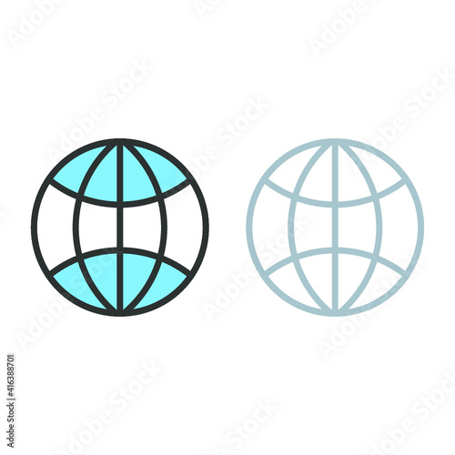 Vector illustration of travel and vocation icon on white background. Coloured and black and white globe icon.