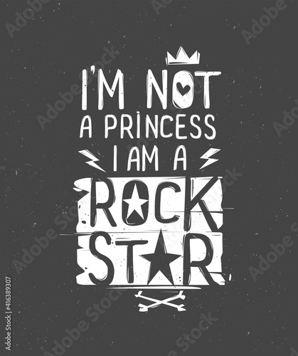 Rock n Roll fashion girly doodle style template for print fabric girls t-shirt. Rock Star - Grunge style vector illustration