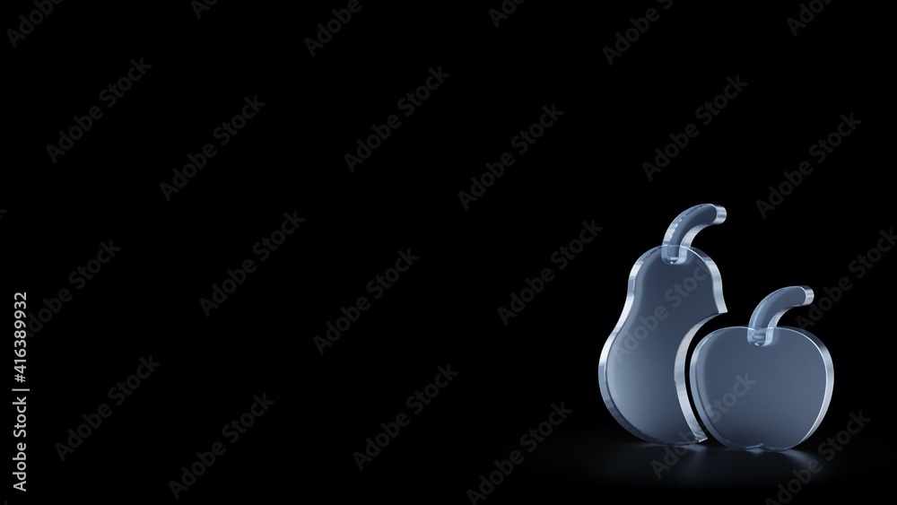 3d rendering frosted glass symbol of pear and apple isolated with reflection 3d rendering frosted glass symbol of pear and apple isolated with reflection