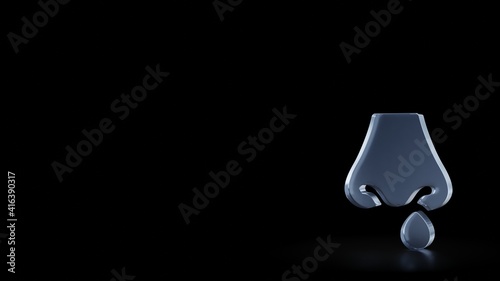 3d rendering frosted glass symbol of nose isolated with reflection