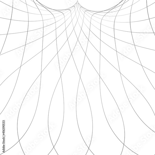 Black and white intersecting lines, twisted mesh element isolated on white