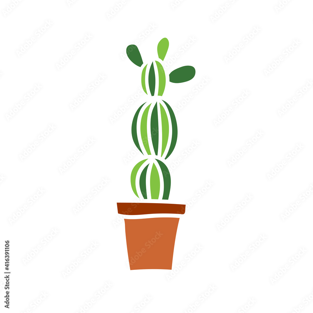 Vector illustration of cactus in foral pot. Houseplant on white background. Vector illustration of cactus in foral pot. Houseplant on white background.