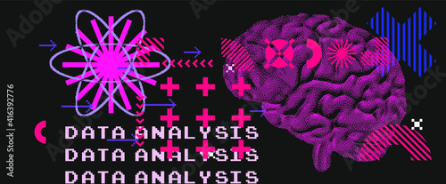 Chalkboard with drawings and schemes of atomic particles and human brain. Concept vector illustration of Quantum mechanics Theory, power anf genius of the mind.