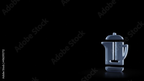 3d rendering frosted glass symbol of french press isolated with reflection