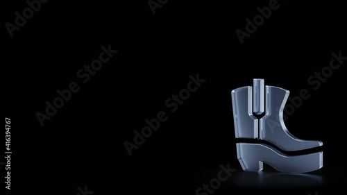 3d rendering frosted glass symbol of cowboy boot isolated with reflection