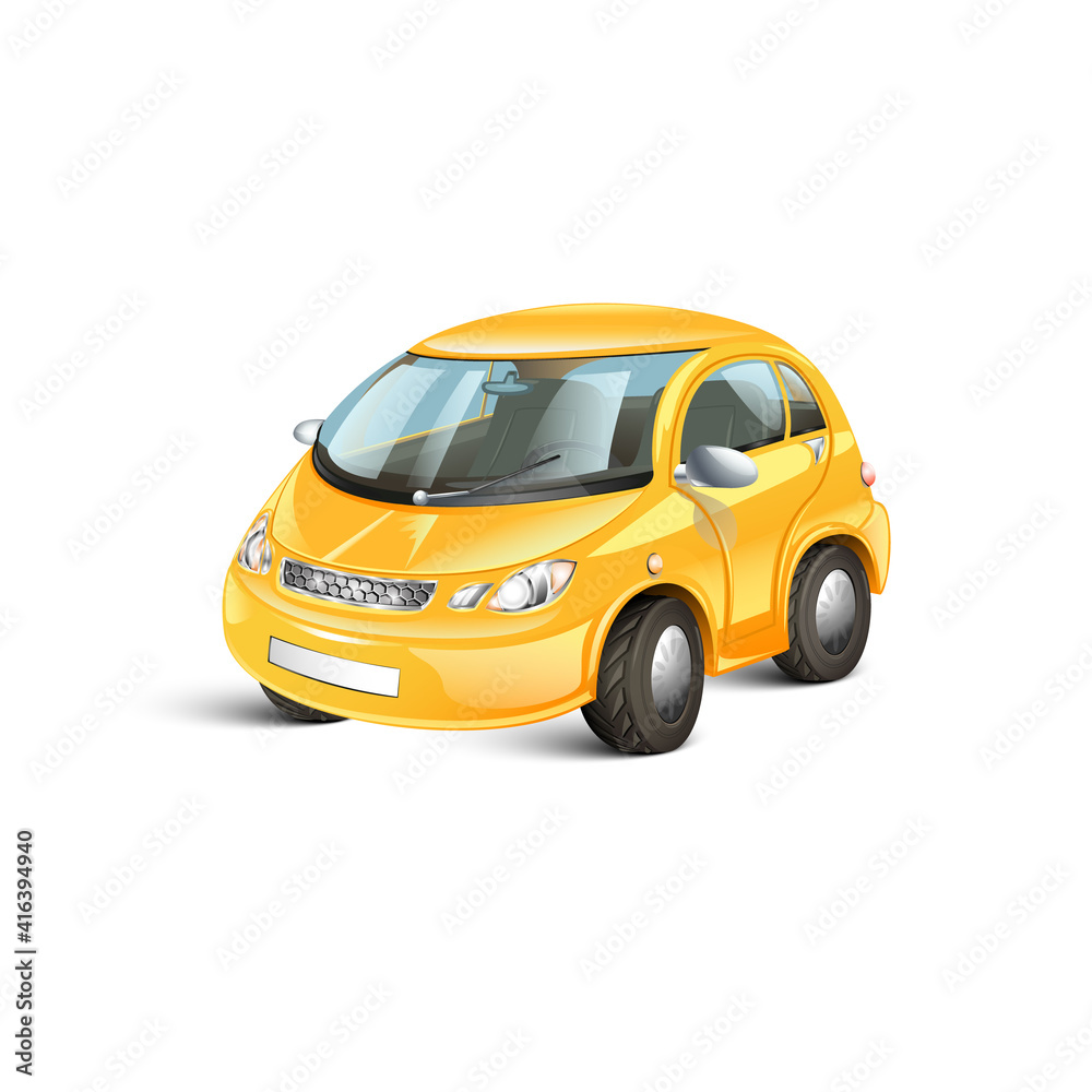 Yellow 3d cartoon car.