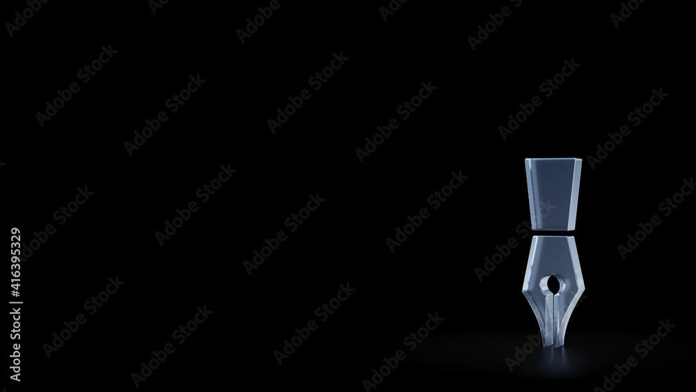 3d rendering frosted glass symbol of calligraphy pen tip isolated with reflection