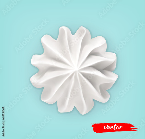 Whipped Cream on blue background. 3d realistic vector illustration of meringue. Top view.