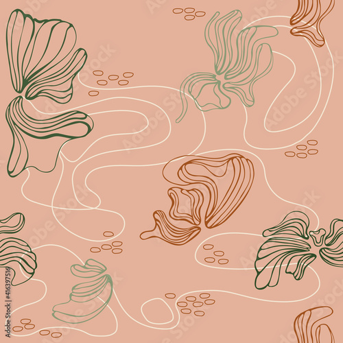 seamless pattern of flowing floristic outlines in bright colors