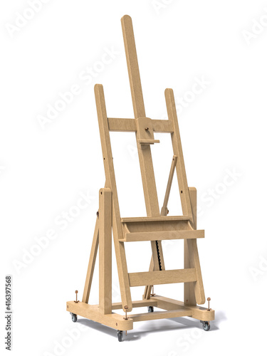 Large wooden easel on white background
