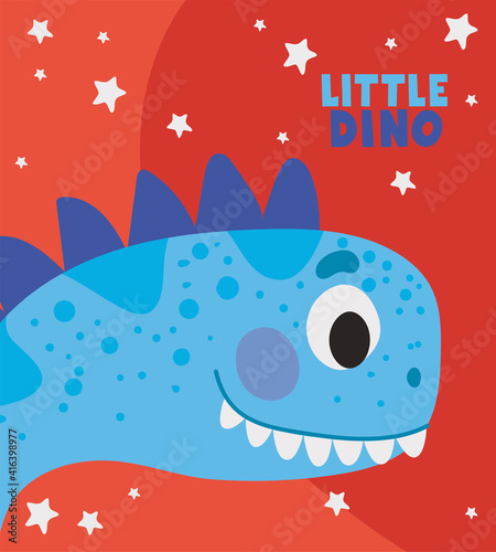 little dino lettering and one kids illustration of a blue dinosaur