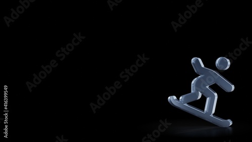 3d rendering frosted glass symbol of snowboarding isolated with reflection