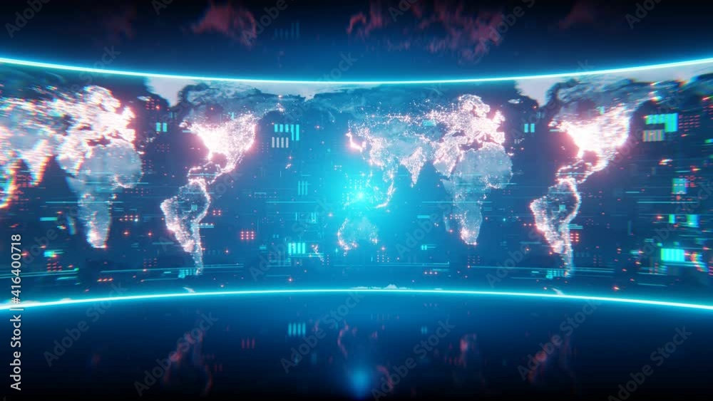 Global earth map rotating digital world breaking news Studio Background for news report and breaking news on world live report. Business, stock market background. 3D 4K loop animation