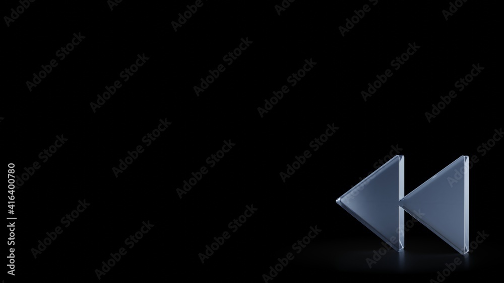 3d rendering frosted glass symbol of rewind isolated with reflection 3d rendering frosted glass symbol of rewind isolated with reflection