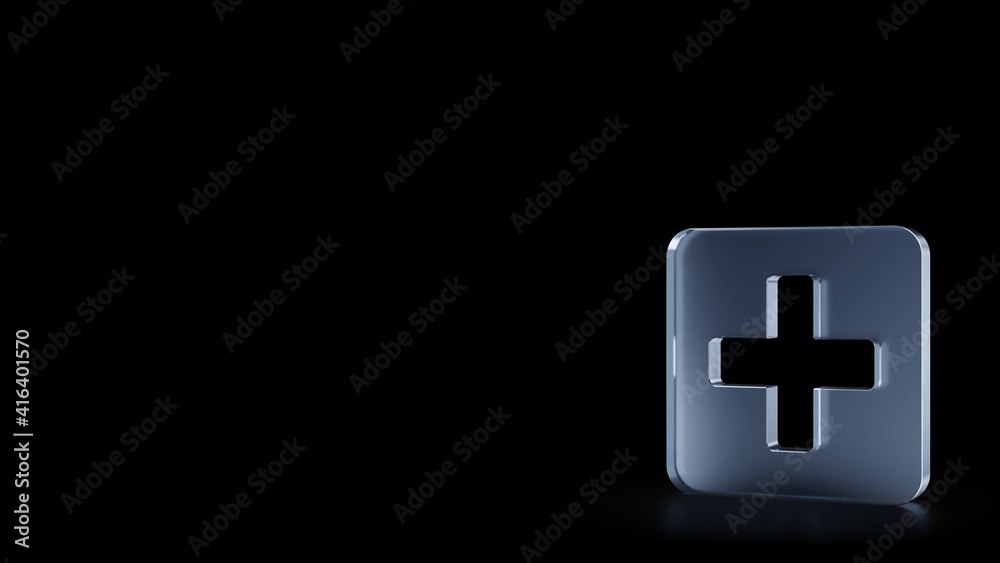 Obraz premium 3d rendering frosted glass symbol of plus square isolated with reflection