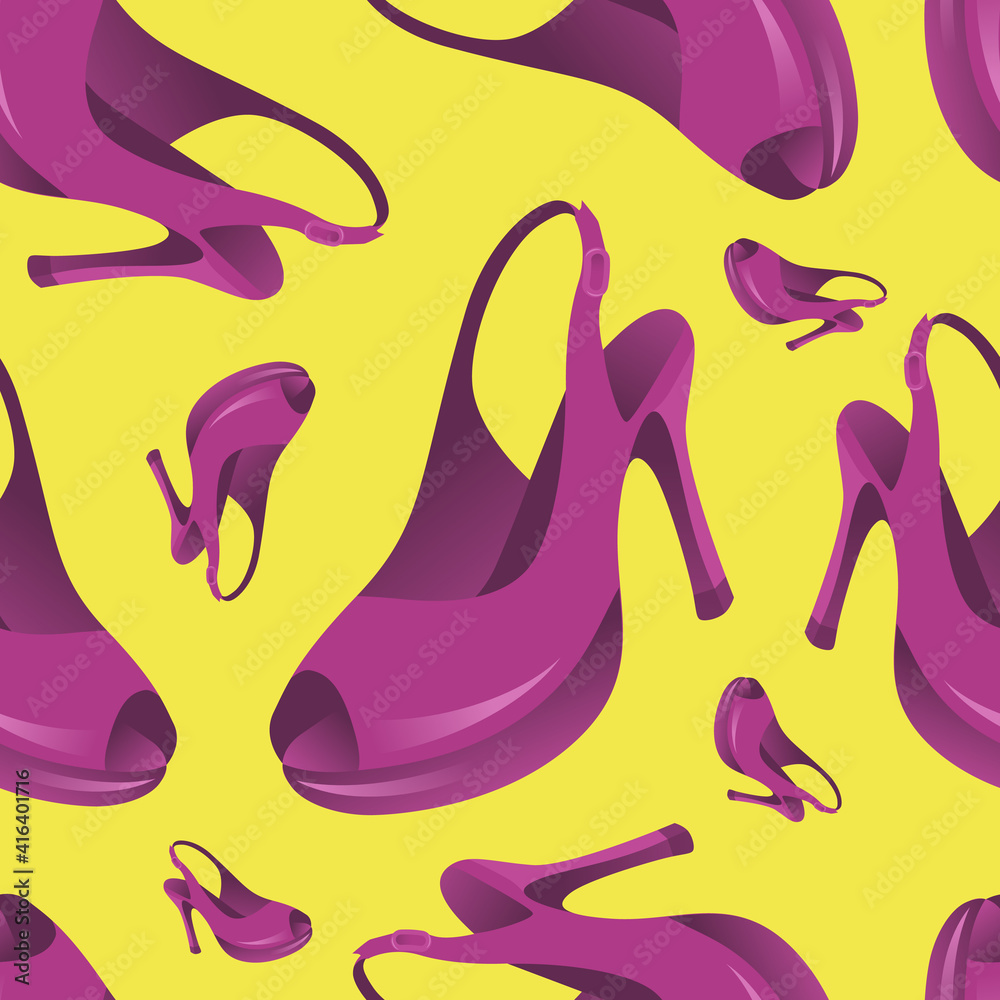 Seamless pattern of trendy high heels fashion shoes. 80s style Seamless pattern of trendy high heels fashion shoes. 80s style