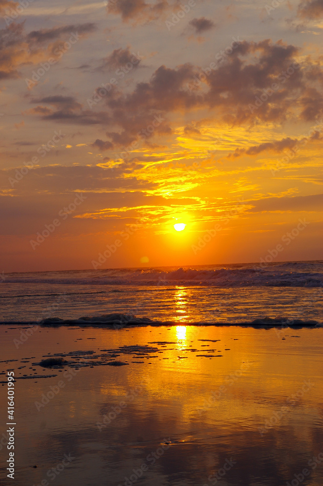 Sunrise over the Atlantic Ocean with no people. Huntington Beach State Park, South Carolina, USA