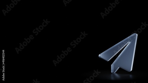 3d rendering frosted glass symbol of paper plane isolated with reflection