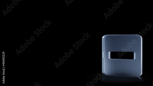 3d rendering frosted glass symbol of minus square isolated with reflection