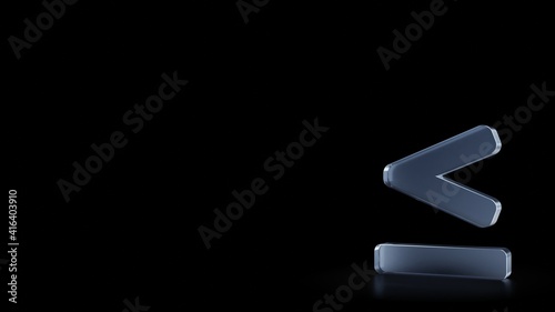 3d rendering frosted glass symbol of less than equal isolated with reflection