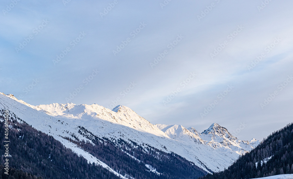 Winter mountain in Davos with famose ski resorts, Switzerland