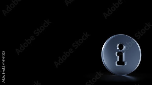 3d rendering frosted glass symbol of info circle isolated with reflection