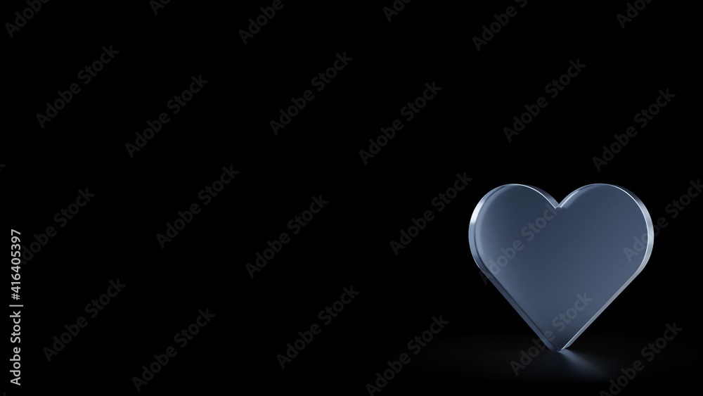 3d rendering frosted glass symbol of heart isolated with reflection