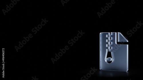 3d rendering frosted glass symbol of file archive isolated with reflection