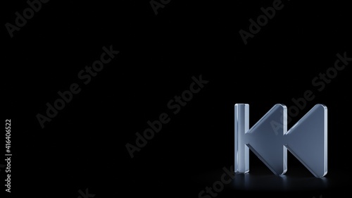 3d rendering frosted glass symbol of fast backward isolated with reflection