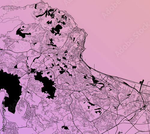 Algiers, Alger, Algeria (DZA) - Urban vector city map with parks, rail and roads, highways, minimalist town plan design poster, city center, downtown, transit network, gradient blueprint