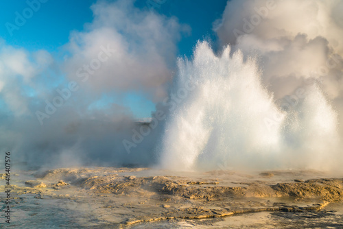 A not so faithful geyser at yellowstone erupting