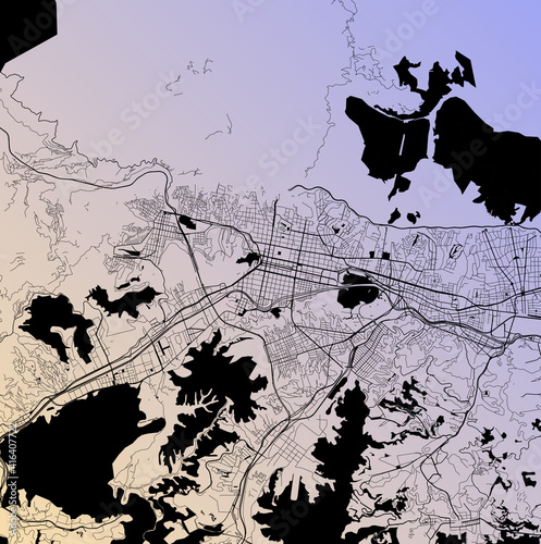 Caracas, Distrito Capital, Venezuela (VEN) - Urban vector city map with parks, rail and roads, highways, minimalist town plan design poster, city center, downtown, transit network, gradient blueprint