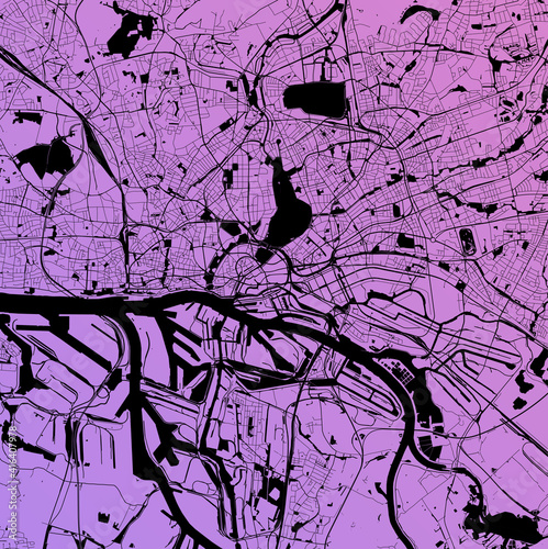 Hamburg, Germany (DEU) - Urban vector city map with parks, rail and roads, highways, minimalist town plan design poster, city center, downtown, transit network, gradient blueprint