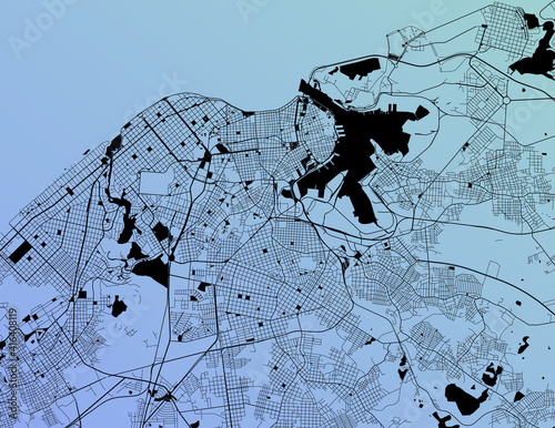 Havana, Ciudad de la Habana, Cuba (CUB) - Urban vector city map with parks, rail and roads, highways, minimalist town plan design poster, city center, downtown, transit network, gradient blueprint
