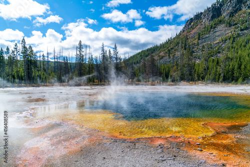 Classic rainbow thermal pool at the famous Yellowstone national park