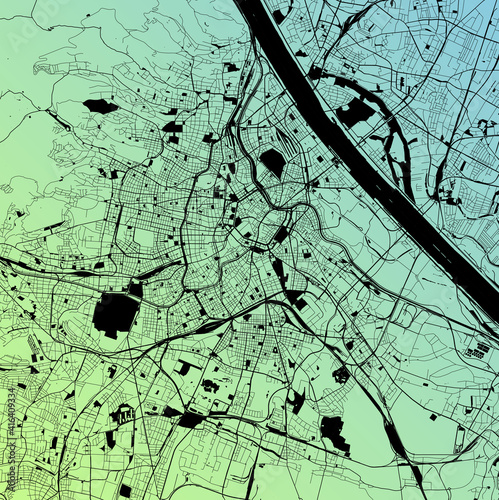 Vienna, Wien, Austria (AUT) - Urban vector city map with parks, rail and roads, highways, minimalist town plan design poster, city center, downtown, transit network, gradient blueprint