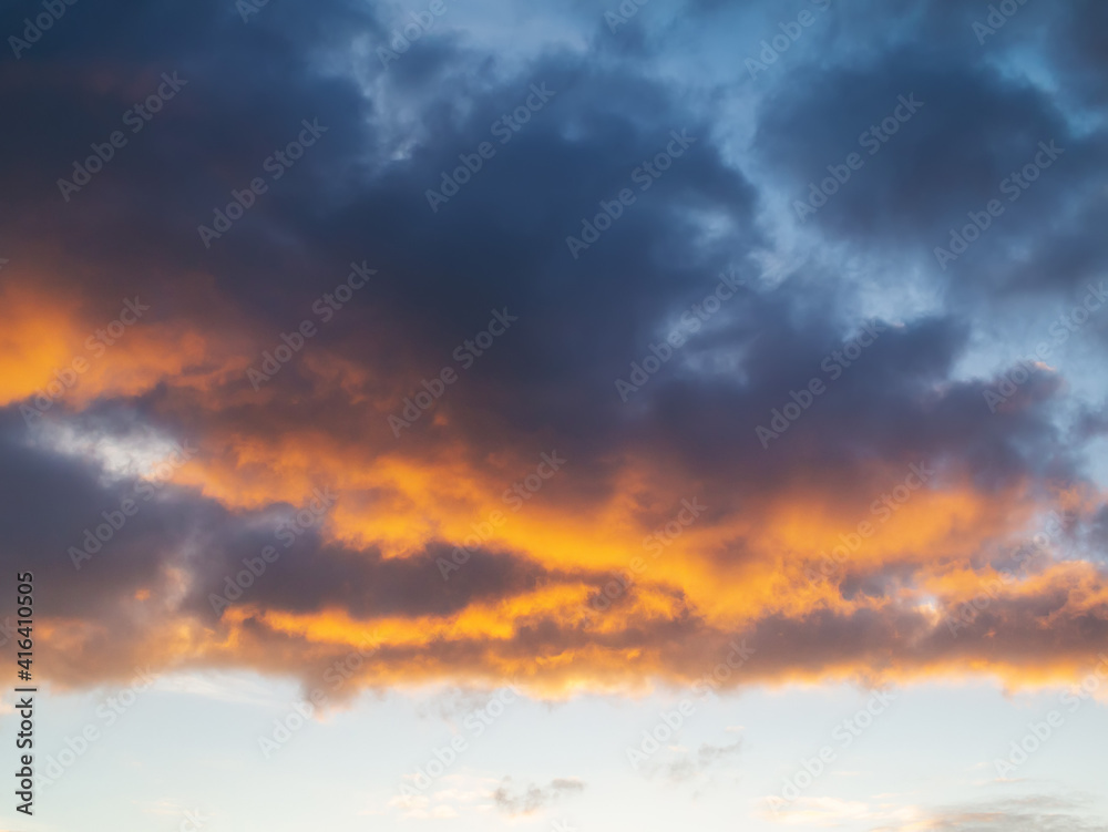 Spectacular sun set sky. Rich blue and red tones. Nature background