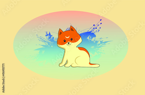 Cute red cat on a floral background