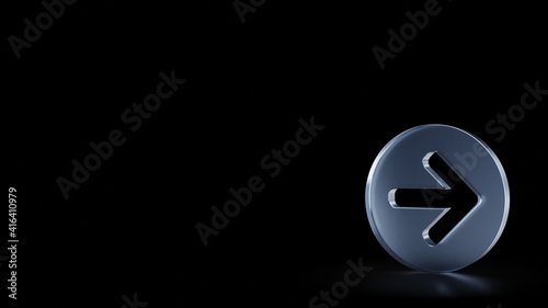 3d rendering frosted glass symbol of right arrow in circle isolated with reflection