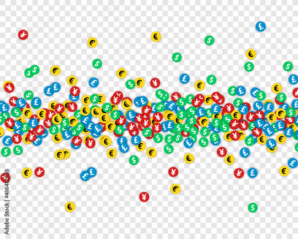 Different currency coins scattered confetti. Different currency coins scattered confetti.