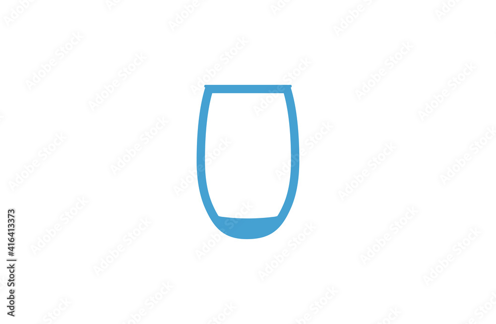 Silhouette of a glass beaker on a white background. The outline of a glass in blue with water. Silhouette of a glass beaker on a white background. The outline of a glass in blue with water.