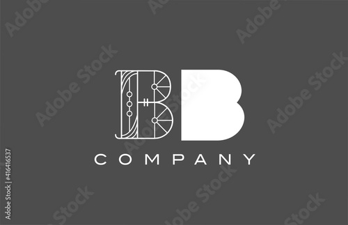 geometric B BB grey white alphabet letter logo icon for company. Different style combination design for corporate and business