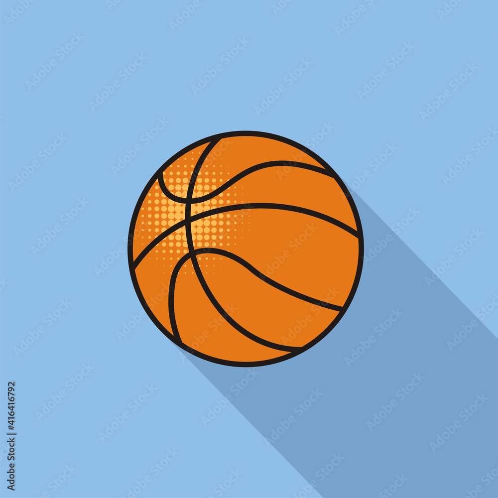 Hand drawn basketball icon on blue background