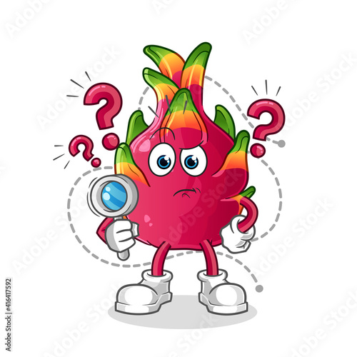dragon fruit searching illustration. character vector