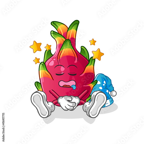 dragon fruit sleeping character. cartoon mascot vector