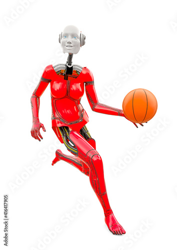 cyborg girl doing is playing basketball