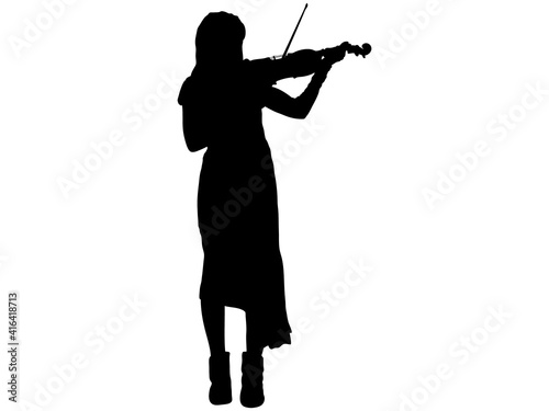 バイオリンを演奏する女性のシルエット